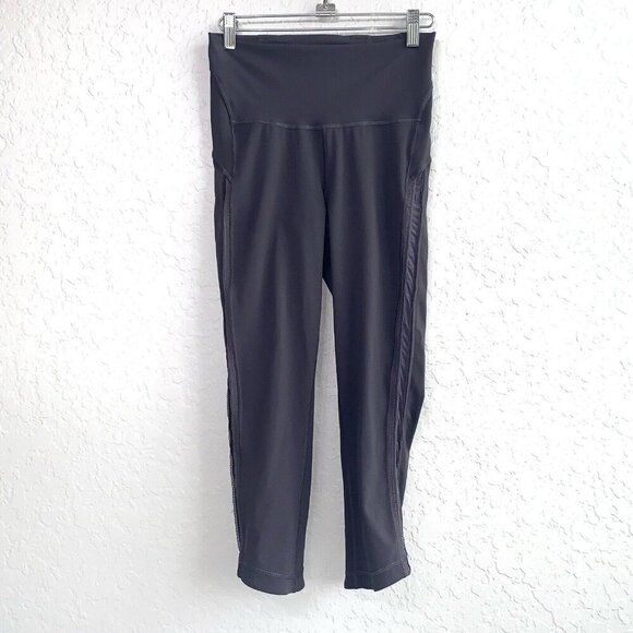 Lululemon Wunder Under Crop Leggings Womens 6 Dark Gray Lace Trim Mesh Luxtreme - Picture 1 of 10